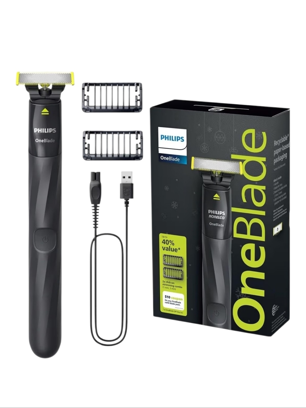 NEW Philips OneBlade Trimmer in Black with Lime Accents